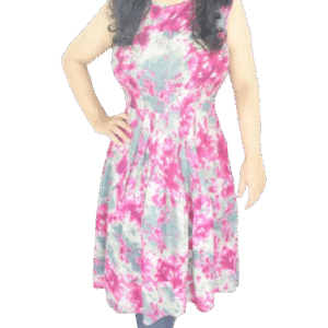 Pink Printed Rayon Sleeveless Dress – Below Knee Length-100