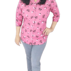 Women Pink Color Floral Printed Casual Shirt - Cotton Fabric, Mandarin Collar, ¾ Sleeves