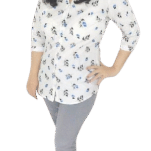 Women White Color Floral Printed Casual Shirt - Cotton Fabric, Mandarin Collar, ¾ Sleeves