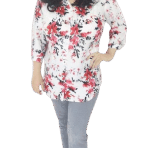 Women's Red printed rayon casual shirt with mandarin collar