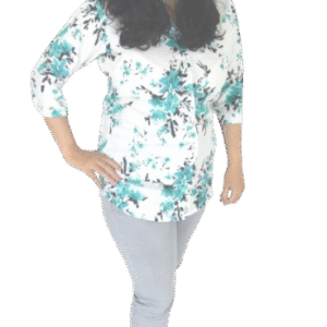 Women Green Floral Printed Casual Shirt - Rayon Fabric, Mandarin Collar, ¾ Sleeves