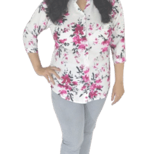 Women Pink Floral Printed Casual Shirt - Rayon Fabric, Mandarin Collar, ¾ Sleeves
