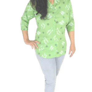 Green Floral Printed Casual Shirt for Women – Rayon, 3/4 Sleeves, Mandarin Collar