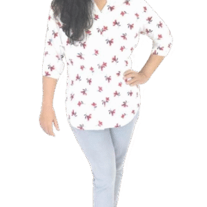 Women’s red rayon floral printed casual shirt with ¾ sleeves and mandarin collar – stylish fit for office or college