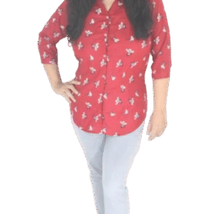 Rayon Printed Red Floral Rayon Casual Shirt for Women – 3/4 Sleeves-420