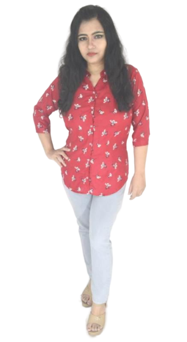 Rayon Printed Red Floral Rayon Casual Shirt for Women – 3/4 Sleeves-420