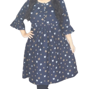 Printed Dark Blue Cotton Anarkali Kurti for Women