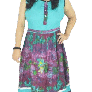 Sleeveless Printed Anarkali Kurti – Light Blue Rayon Cotton XL