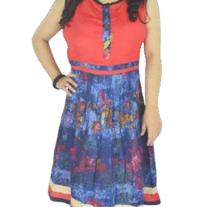Sleeveless Printed Anarkali Kurti – Red Rayon Cotton XL