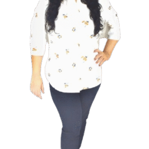 White Printed Cotton Casual shirt with floral print and ¾ sleeves