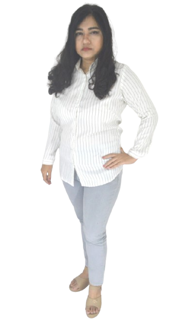 White Striped Rayon Shirt for Women