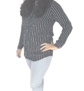 Black Striped Rayon Shirt for Women with Spread Collar and Full Sleeves