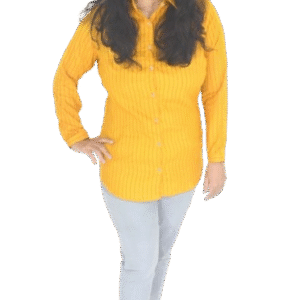 Yellow Striped Rayon Shirt for Women with Spread Collar and Full Sleeves